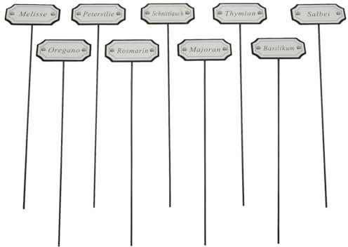 9-teiliges Kräuterstecker-Set Metall schwarz - Hochbeet Kräuterbeet & Gewächshaus Kräuterschilder für Garten und Balkon - Witterungsbeständige Metall Pflanzenschilder Kräutergarten 28 cm
