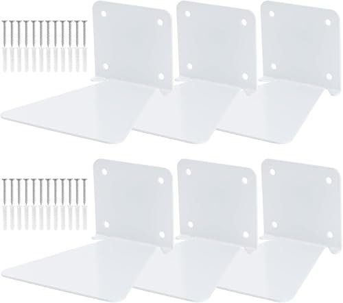 Ayuanb Unsichtbares Bücherregal Wand, Weiß Schwebende Bücherregale, Schwebendes Bücherregal Wand, Unsichtbare Regale, Deko Verstecktes Wandregal Metall für Büro, Schlafzimmer, Küche, 6 er Set