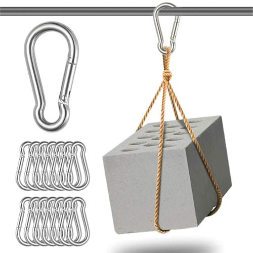 WUMZIRA 12 pièces Mousqueton en Acier Inoxydable 304, Fermeture à Ressort avec Mousqueton, Robuste sans œillet, Chiens de Serrure pour hamacs, Camping, pêche, auvents (Argent)