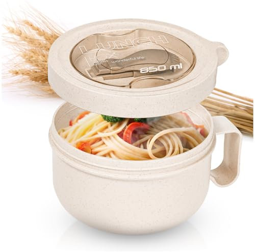 MATICAN Microwave Soup Mugs with Lids, Microwave Safe Mug for Ramen Noodles, Soup, Beverages, 28.74 Ounces, Off-White