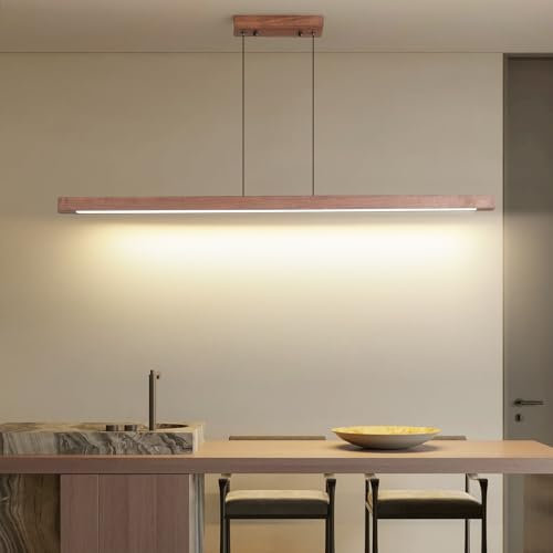 Mikeru Noyer Lampe Pendante, 100cm Plafonnier Suspendu Intensité Variable 10% à 100% Télécommande Bois 3000k/4500k/6500k Luminaires Modernes Pour îlots De Cuisine Pour Le Salon