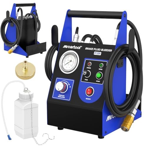 MRCARTOOL Dispositivo di sfiato dei Freni per Auto, 220 V, Pulsante, Automatico, per Cambio del Liquido dei Freni, con 1 Adattatore del Cilindro Principale, Pressione Regolabile da 0,5 a 2,5 Bar