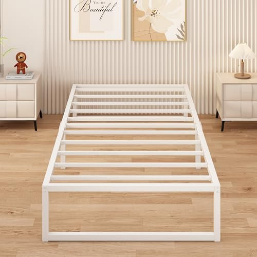 Yicensen Metallbett 80x190 cm mit Lattenrost Metall 36cm Höhe Bettrahmen Einzelbett Stabiles Leichte Montage, Weiß
