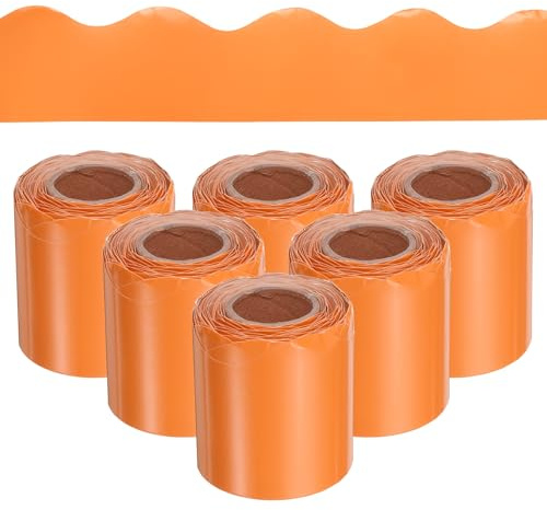 QUARKZMAN 6 Roll Pinnwand-Bordüre 196,8 Fuß Wellenförmige Bordüre Orange | Dekorative Gerollte Klassenzimmer-Bordüren, für Pinnwand-Heim-Klassenzimmer-Bürodekoration