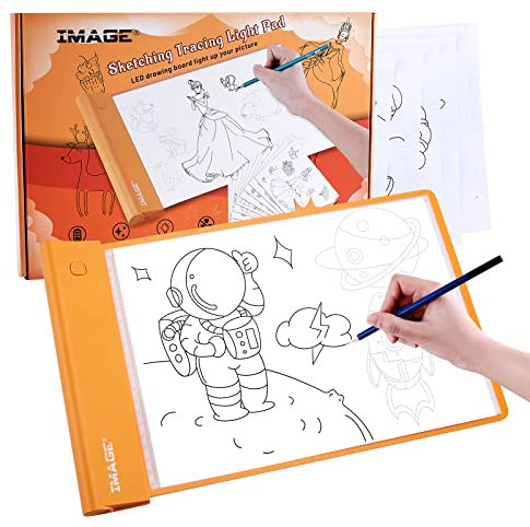 IMAGE Light Up Tracing Pad Light Board Drawing Tablet Coloring Board for Kids Children to for Girls and Boys (Includes 10 Traceable Sheets and Two Clips) (Orange)