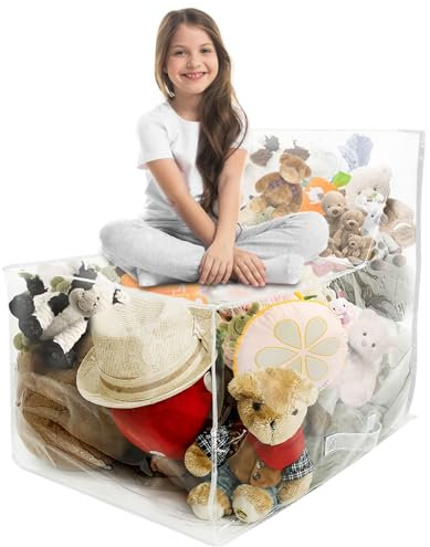 Stuffed Animal Storage Bean Bag Chair for Kids, Waterproof Clear Soft Toy Storage Beanbag Chair(No Filler) 110L Large Capacity PVC Teddy Bear Toy Organizer for Plush Toys Old Clothes Pillows