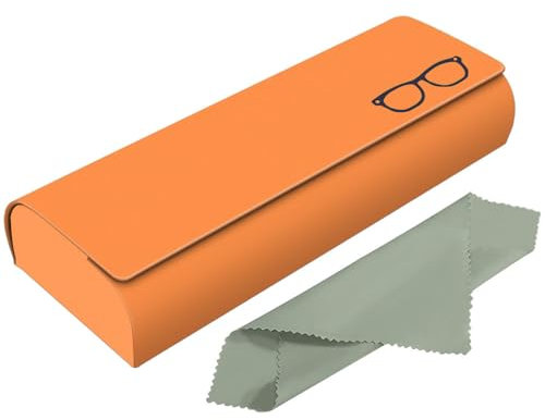 Azwood Brillenetui Hardcase, Premium PU Leder Brillenetui Orange Brillen Etui Damen und Herren Wird mit einem Mikrofasertuch für Sonnenbrille Lesebrille Sportbrille