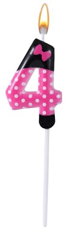Pink Black Birthday Candles for Girls, Cartoon Mouse Number Candle Cake Toppers Cute Cupcake Decor Pink Mouse Themed Birthday Decorations Party Supplies (Number 4)