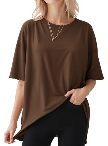 ALGALAROUND T-Shirts for Women Oversize Crew Neck Short Sleeve Oversized T-Shirts Loose Fit Summer Basic Casual Womens Tops for Ladies Going Out Braun XL Coffee