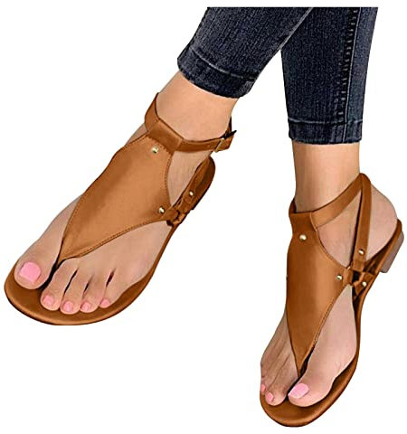 Nu Pieds Femme Été Confortable Plates D'été Bohême Cuir Bout Ouvert Talon Basse Chaussures Mules Pantoufles Confortables Talon Basse Léger Coupe Large Mode Respirante À L'orteil Tongs Avec Boucle