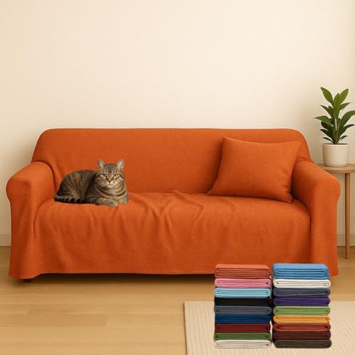 Generico Mehrzweck-Überwurf für 2-Sitzer-Sofa oder Tagesdecke, Baumwollmischgewebe, einfarbig, Orange, Maße: 240 x 280 cm, hergestellt in Italien