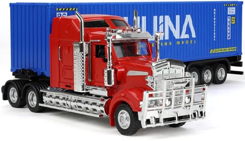 SHINESIGNAL Container LKW Sattelzug Spielzeugauto, 1/50 Großer for Kenworth W900 Metall-Transport-LKW, Diecast Lastwagen-Anhänger Modellfahrzeug, Geschenk für Jungen & Erwachsene Auto-Sammler