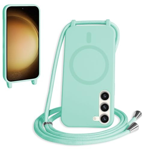 FMPCUON Magnetisch Handykette für Samsung Galaxy S23 Hülle,Necklace Hülle mit Bands Handyhülle für zum Umhängen Kordel,kompatibel mit Magsafe Silikon Case mit Handykordel,Minzgrün