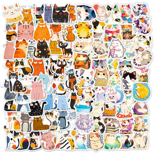 100Stk Süße Katze Aufkleber Set, Graffiti Cartoon Katze wasserdicht Vinyl Aufkleber, Laptop Wasserbecher Gepäck Skateboard Dekoration, Tier Dekoration