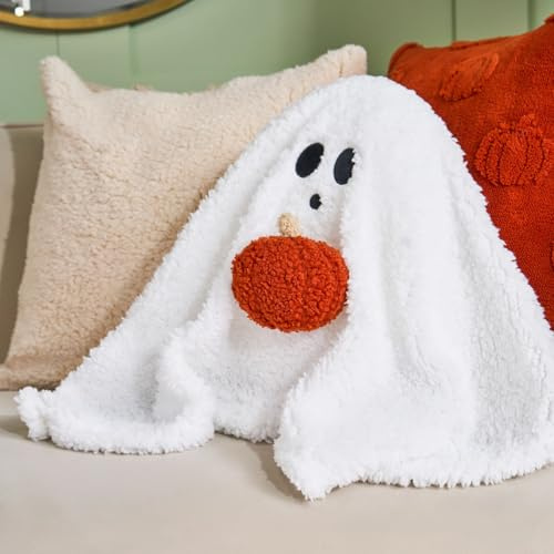 OHS Ghost Cushion Halloween Throw Pillow Soft Cosy Cushions for Sofa Halloween Decorations Ghost Pillow Home Decor Novelty Cushion Gifts for Kids, Cream - 30cm