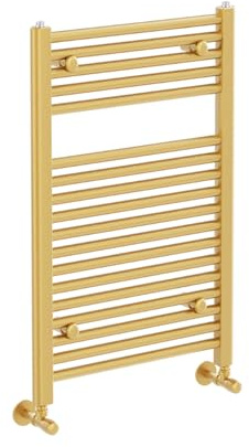 Go Bathrooms Newark Gold Bathroom Towel Radiator Wall Mounted Heated Towel Rail Slim Straight Ladder Design Brushed Gold Bathroom Radiator 770mm x 400mm