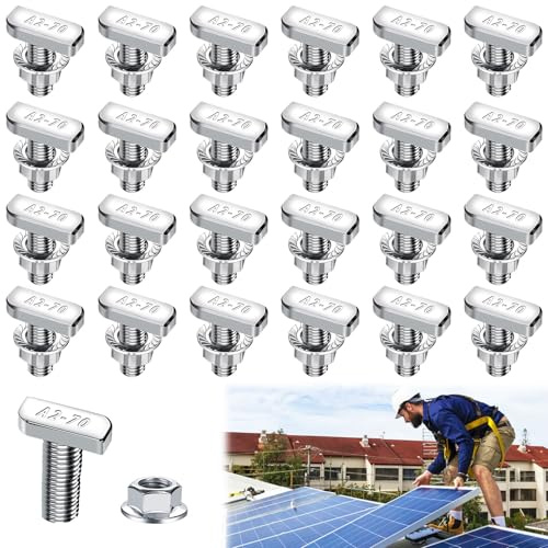 Spetsbst 24 Stück Hammerkopfschrauben M8 Edelstahl, M 8 x 30mm Schrauben und Flanschmuttern M8 für Gewächshaus Solar Montageschienen Photovoltaik (M 8 * 30mm)