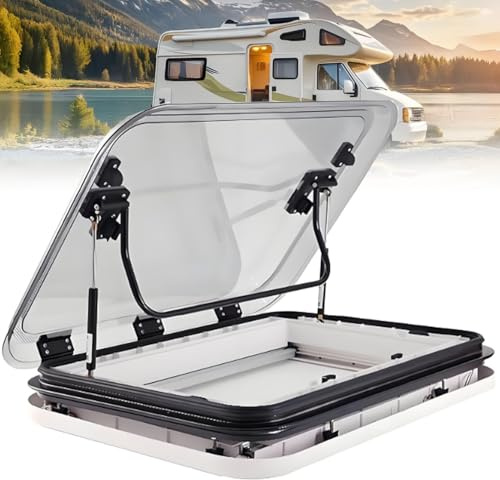 RV Caravan Roof Window Hatch,Large RV Skylight Roof Vent Hatch,Aluminum Alloy Frame,with Lamp for RV,Caravan,Campervan 500 * 500mm
