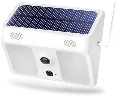 Deskium Solar Floodlight Camera With Wifi And Infrared Sensor, Dual Spotlights, Ip65 Waterproof, Certified Fcc Ce