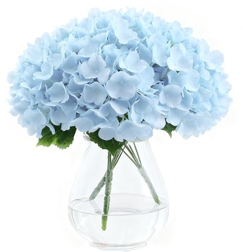 AMLUCKS 3 ortensie artificiali in seta, 15 teste, si sentono reali, ortensie artificiali con steli di fiori fai da te per bouquet di nozze, feste, decorazioni per la casa (3, azzurro)