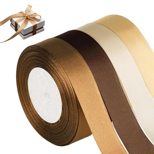 4 Rouleaux Ruban Satin Or Champagne, 20mm Champagne Léger Rubans, Ruban Cadeau Emballage, Polyester Rubans, pour Emballage Cadeau, Artisanat, Anniversaire et Décoration de Mariage, 4 Couleurs