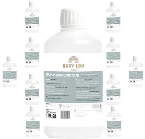 BABYLOU CARE | Sérum Physiologique bouteille 10x500ml | NaCl 0,9% | Fabriqué en France | Lavage des fosses nasales | Hygiène du nez | Pour irragation externe