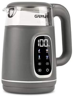 G3 Ferrari G10224 Wasserkocher Tisaniere Glass, 1,7 Liter, 4 Programme, Behälter aus Glas, Verbrühungsschutz, verdeckter Widerstand, grau