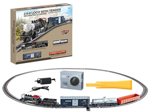 RC Treno Modello Set, 1/87 HO Scala Elettrica Lega Classico 0-4-0 Vapore Locomotiva Modello Ferroviario con Carrelli, Binario Metallo & Camion Carbone Piatti, Sistema di Binario Completo per Hobbyisti