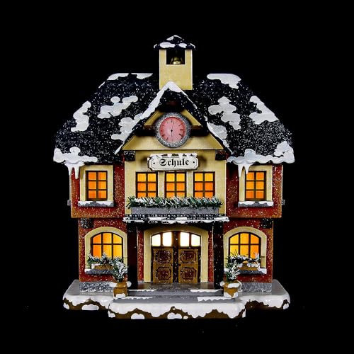 Hubrig Volkskunst Kleine Figuren & Miniaturen Winterhaus Schule beleuchtet - 15cm