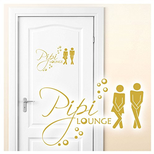 Grandora Wandtattoo Sprüche PIPI Lounge Mann Frau I Gold 17 x 11 cm I WC Türaufkleber Piktogramm Bad Badezimmer Wandaufkleber Wandsticker W755