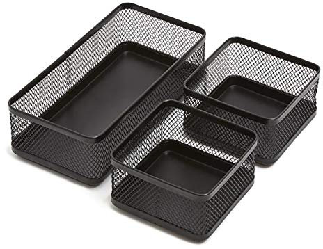 1InTheOffice Desk Drawer Organizer Tray, Black Wire Mesh 5-Compartment