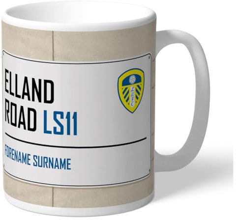 Personalised Elland Road Street Sign 11oz Mug for Leeds United FC Fans, Great Gift for Whites Football Supporters, Ceramic Tea Coffee Mug