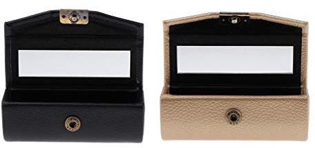 Perfeclan 2 portable, versetzbar PU Reise Lippenstiftetui Lippenstiftbox mit spiegel und Druckknopf, Golden + Schwarz