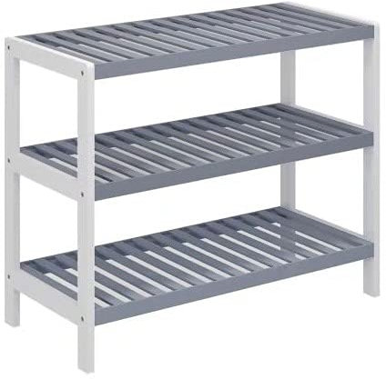 Vencier Bamboo Shoe Rack Natural – Easy Assembly & Strong Design Stand Shelf Organizer Ideal for Corridor, Bedroom, Bathroom, Hallway & Small Spaces, Large Capacity (Grey/White, 3 Tier)