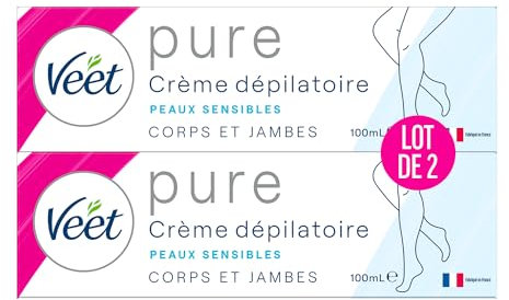 Veet Minima Enthaarungscreme – langanhaltende Weichheit nach der Enthaarung – empfindliche Haut – Tube 100 ml (2 Stück)