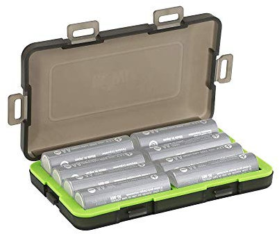 KIWIFOTOS Compact Small Battery Organizer Storage Holder Box 8 Slots fits AA 14500 Batteries (Green)