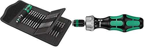 Wera 05059297001 62 Bitholding Screwdriver Set with Bits in Pouch, 33 Pieces & 05051461001 1/4 x 142 816 RA Ratchet Screwdriver - Silver