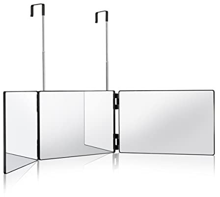 JML Back View 3 Way Mirror - Hanging Vanity Mirror with Telescopic Rods Hangs from any Door, Adjusts to Preferred Height, Portable - Mirrors Great for Makeup, Self Hair Styling and Cutting