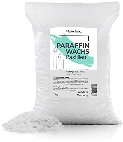 Oputec 1KG Paraffinwachs Pastillen für Kerzen: Weißes Kerzenwachs - Kerzen selber Machen - Kerzenwachs zum Gießen - Eigene Kerzen herstellen und nachfüllen - Made in Germany