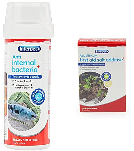 Interpet Anti Bacteria Aquarium Fish Treatment, 100 ml & Aqualibrium First Aid Salt Additive Tonic Treatment, Support Sick and Stressed Aquarium Fish, pH Buffer, 265 g