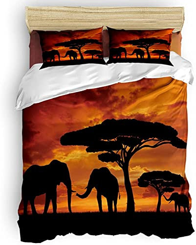 WQIZXCW Bettwäsche 135x200 Afrikanischer Elefant Bettbezug Set 2 Teilig, 120GSM Microfaser - Weich & Angenehme & Atmungsaktiv, 1 Bettbezüge mit Reißverschluss + 1 Kissenbezüge 80x80 cm