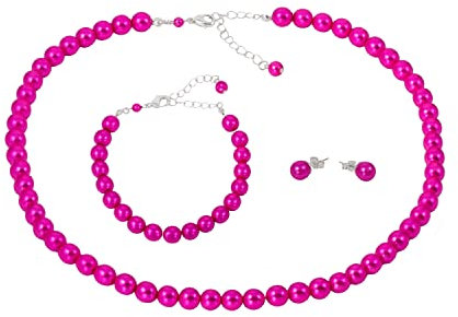 ba bijou-art Perlenkette pink violett Armband Ohrstecker Titan Schmuck-Set Perlen 0,8 cm Versilbert nickelfrei