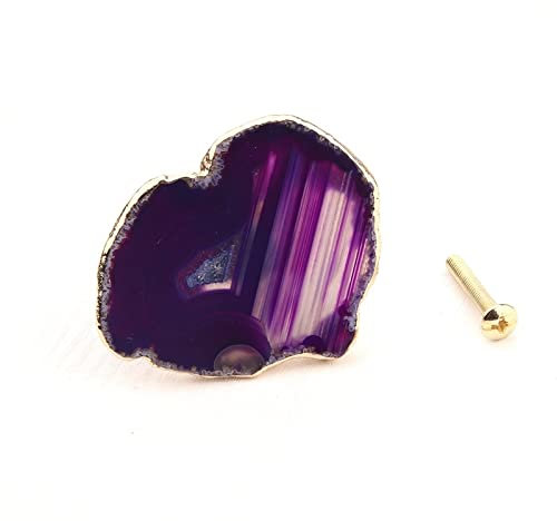 EYCFSJ Kristall Schranktürknöpfe 2 Stück 5–9 Cm Achat Unregelmäßiger Kristall Schrankknopf Schublade Kleiderschrank Ziehen Möbelgriffe Messinggriff Lila