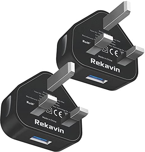 Rekavin USB Plug 2 Pack, UK USB Wall Charger Adaptor, Single Port Power Adapter, 5V/1A Charging Socket Fast Charge for iPhone Apple 14/13/12/11 Pro Max/10/Xs/XS Max/XR/X/8/7/6
