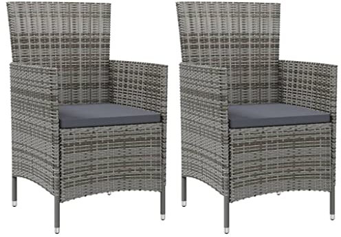 vidaXL Gartenstühle mit Kissen 2 Stk. Poly Rattan Grau