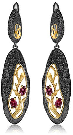 1.26Ct Natural Rhodolith Granatohrringe 925 Sterling Silber Original Händemaschine Branch Ohrringe für Frauen Fein Schmuck, OZZKI