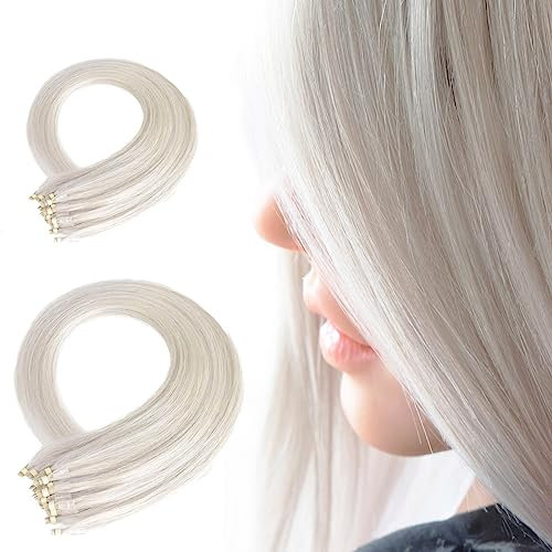 16 18 20 22 Micro Loop Ring Remy Human Hair Extensions-0.8g x 20strands-Grade AAA- Multi-Colours (#Ice Blonde, 16 Inch)