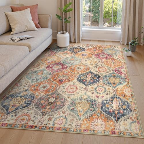 Lahome Moroccan Washable Rugs 5x7, Boho 5x7 Area Rugs for Living Room