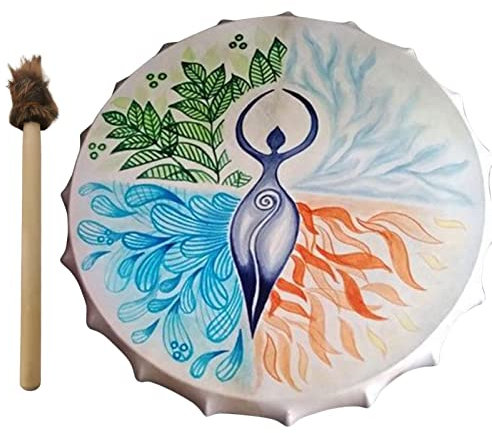 Renywosi Handtrommel Vegane Schamanentrommel Lebensbaum Sibirische Trommel, Handgefertigte Schamanische Trommel Aus, Handtrommel Mit Schlägel, Handgemachte Percussion Frame Drum Musikinstrument 25cm