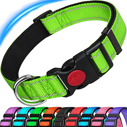 ATETEO Dog Collar, Reflective Dog Collar, Padded Breathable Soft Neoprene Nylon Pet Collar Adjustable for Medium Dogs,Fluorescent Green,M: 13-19.7 inch